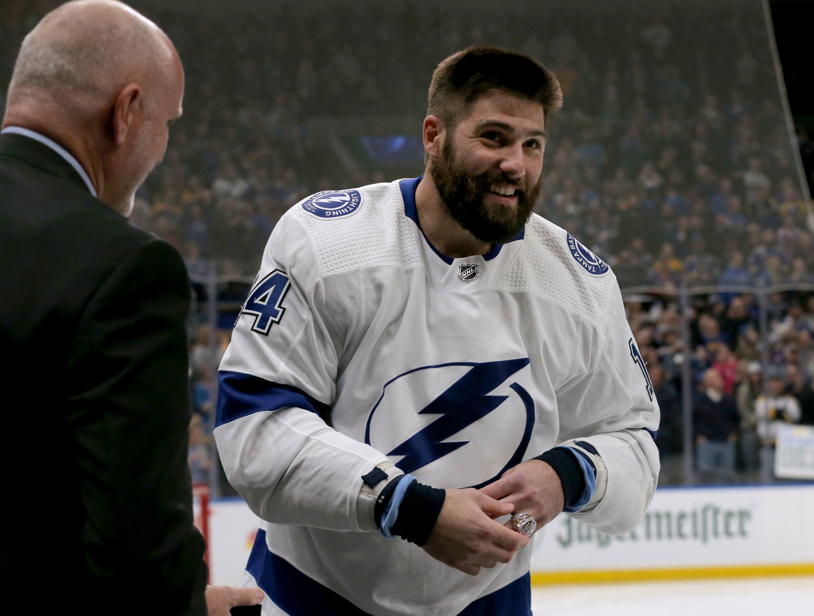 Pat Maroon tries on Stanley Cup ring